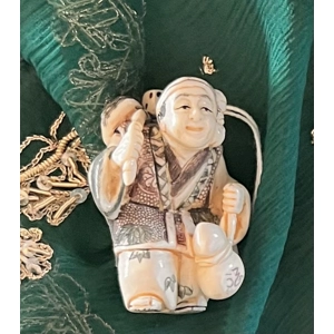 Netsuke - Walking Man with Child
