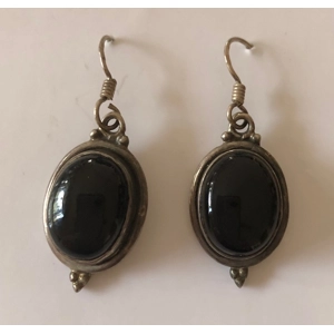 Sterling Oval Cut Onyx Earrings