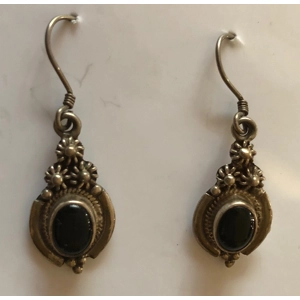 Silver Filigree Onyx Earrings