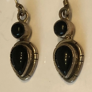 Sterling Teardrop Onyx Hook Earrings