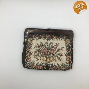Vintage Floral Tapestry Carpet Bag w/ Bakelite Bracket & C..