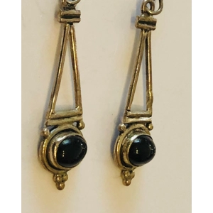 Sterling Oval Cut Apache Tear Earrings