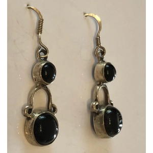 Sterling 2 Stone Onyx Earrings