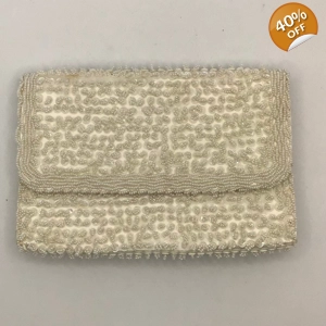Vintage Satin White Beaded Clutch
