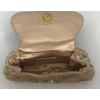 Beige Satin Beaded Designer Clutch w/ Snap & Beaded Shoulder Strap - Green Floral Silk Embroidery "Moyna"