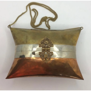 Ornate Metal Copper & Brass Pillow Purse w/ Velvet Lining
