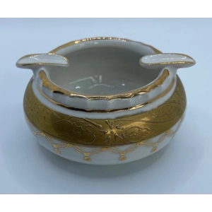 Antique Porcelain Gold Embossed Three Footed Ashtray