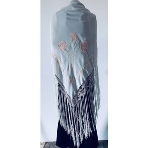 1920's Antique Silk Sage Green Piano Shawl