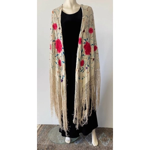 1920's Antique Beige Silk Piano Shawl