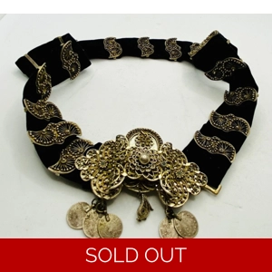 Antique Syrian Filigree Silver Belt on Velvet 1