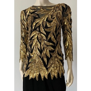 Vintage Black Silk and Gold Sequin/Bead Top