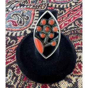 Silver with Coral Flower Ring