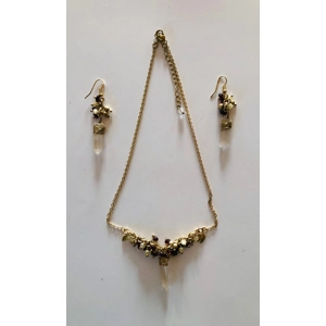 Gold, Crystal and Amber Necklace & Earring Set