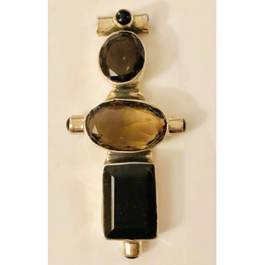 Smoky Quartz, Smoky Topaz,4 Onyx Pendant