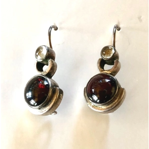 Sterling 925 Garnet & Moonstone Shepard Hook Earrings