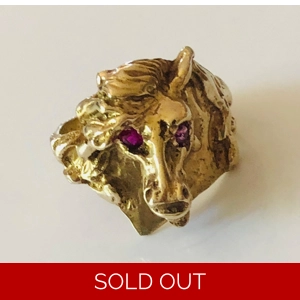 10kt Yellow Gold Lion's Head Ring with Ruby Eyes