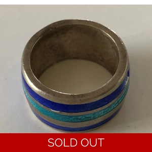 Lapis & Malachite Layered Band 925 Sterling Ring