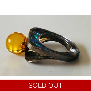 Amber/Mother of Pearl 925 Sterling Ring