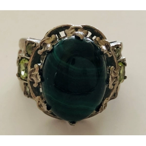 Malachite 7 Stone 925 Sterling Ring
