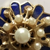 Blue Enamel Brooch with Pearls