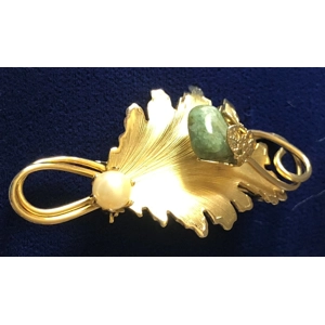 Gold Leaf Pin with Pearl and Aventurine