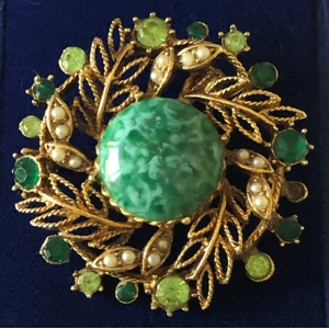 Amazonite, Pearl, Peridot, Emerald Brooch