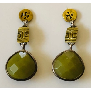 Brass, Copper, Green Prehnite Earrings