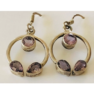 3 Stone Amethyst Earrings