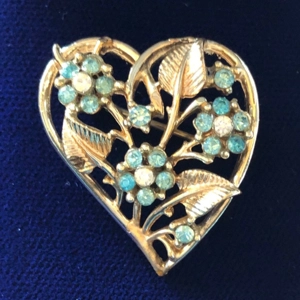 Open Heart with Blue Topaz and Crystals Brooch