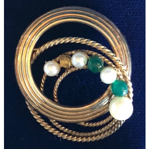 Pearl and Aventurine Brooch