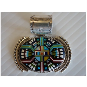 Turquoise-Onyx-Mother of Pearl Sterling 925 Pendant