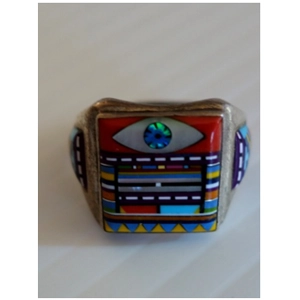 Zuni Eye Sterling Inlay Ring
