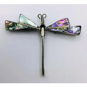 Abalone, Pearl Inlay & '925' Sterling Mexican Dragonfly Br..