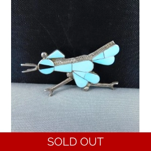 Sterling Silver Turquoise & Onyx Inlay Road Runner Brooch ..
