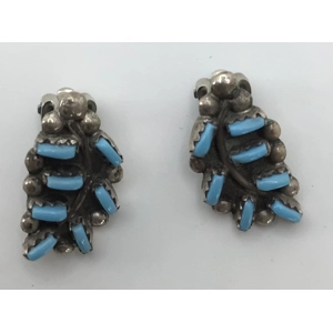 Bezeled 14 Stone Turquoise & Sterling Stud Earrings