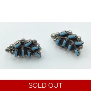 Bezeled 14 Stone Turquoise & Sterling Clip-on Earrings