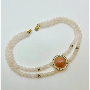 Rose Quartz & Rhinestone Necklace