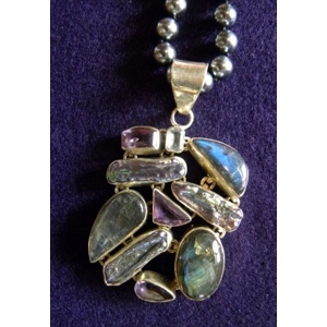 Labradorite, Amethyst, Quartz & Mother of Pearl Sterling Pendant