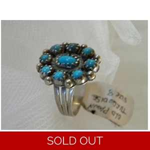 9 Stone Snake Eye Turquoise & Sterling Ring