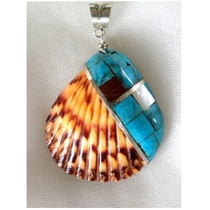 Turquoise Spiny Oyster  Shell & Sterling Pendant