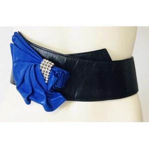 Black Leather Belt with Blue Bow