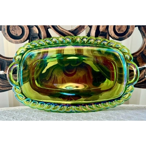 Carnival Glass Iridescent Green Tray
