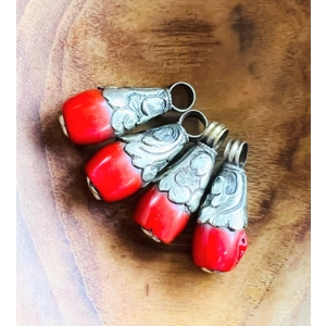 Single Tibetan Sterling Silver & Coral Pendants