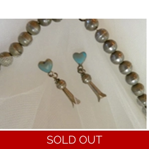 Turquoise & Silver Bezel Squash Blossom  Earrings