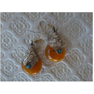 Tibetan Amber-Turquoise & Sterling Earrings