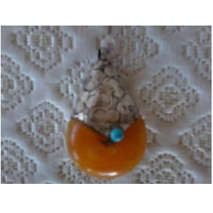Tibetan Amber-Turquoise & Sterling Pendant