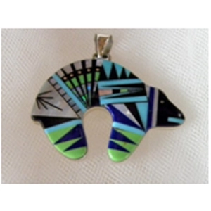 3pc. Zuni Inlay Bear Pendant & Earring Set