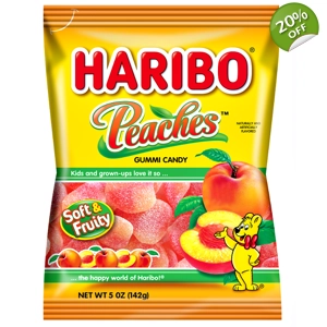 Haribo Peaches 142g Share Size Bag - American Peach Gummi Candy Sweets