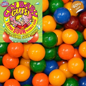 Dubble Bubble Cry Baby Guts Gumballs - Extra Sour Bubblegum Gum Balls