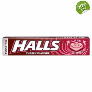 Halls Sugar Free Cherry Menthol Action Sweets 32g Stick Pack